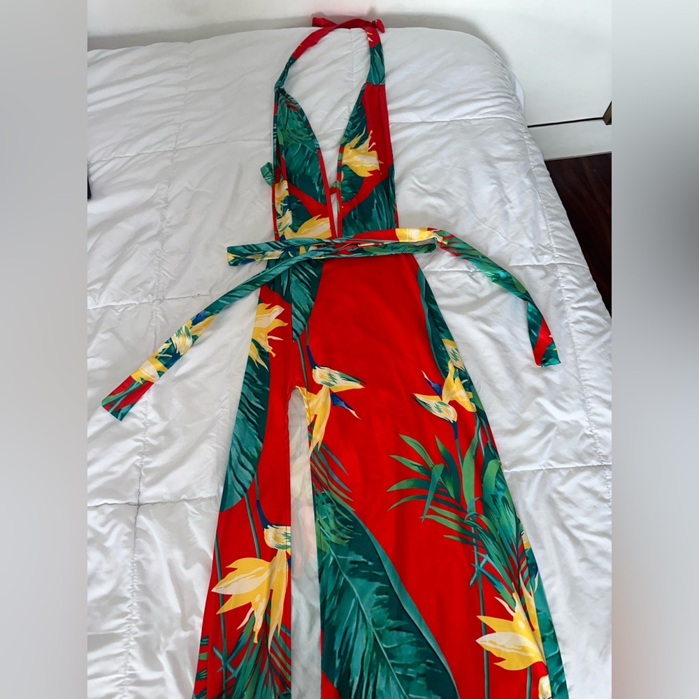 tropical long slit dress
